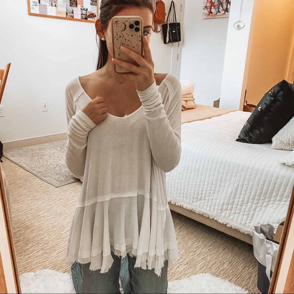 Free People Flowy White Layered Shirt